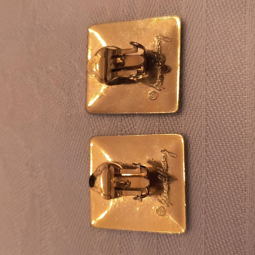 Vintage Cloisonne Signed Abstract Square Clip-on Earrings - Picture 5 of 10